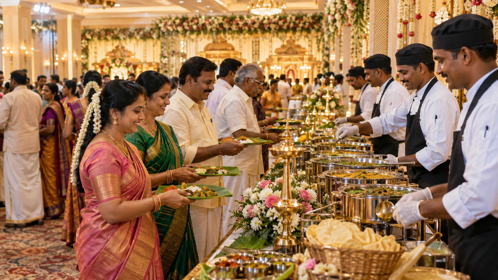 South Indian wedding catering buffet and guest hospitality in Vellore